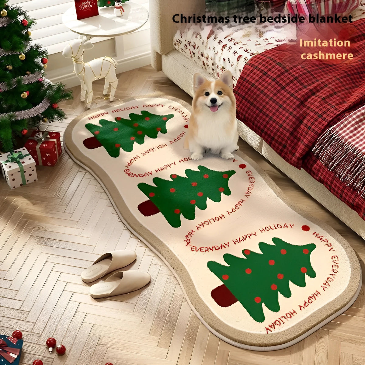 Christmas series imitation cashmere carpet decoration with festive patterns available in multiple sizes from 40x120cm to 80x200cm