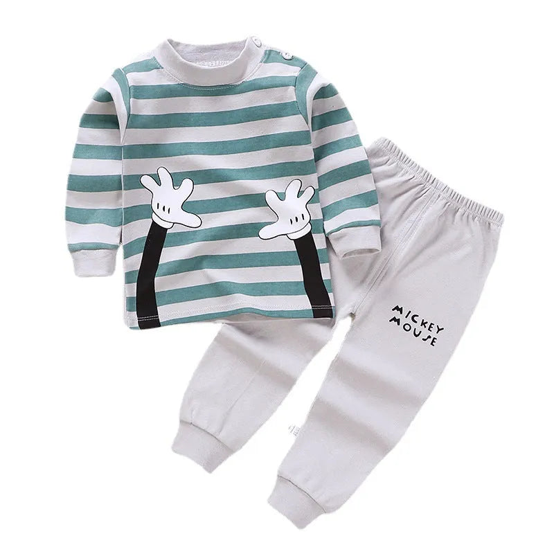 Children's Suit Pure Cotton Baby Clothes Warm Loungewear Autumn Clothes Two-Piece Set with Cartoon Pattern Moisture-Absorbing Cotton Fabric for Spring and Autumn Neutral Toddler Pyjamas or Casual Wear