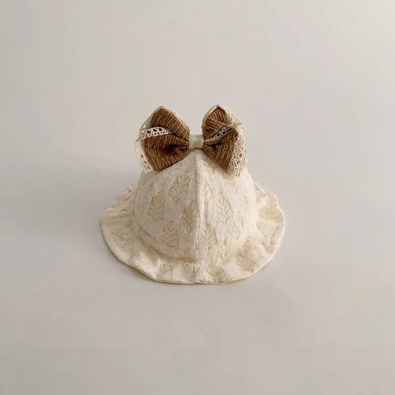 Newborn windproof bow fisherman cotton bucket hat 38-42cm spring sun protection cartoon pattern