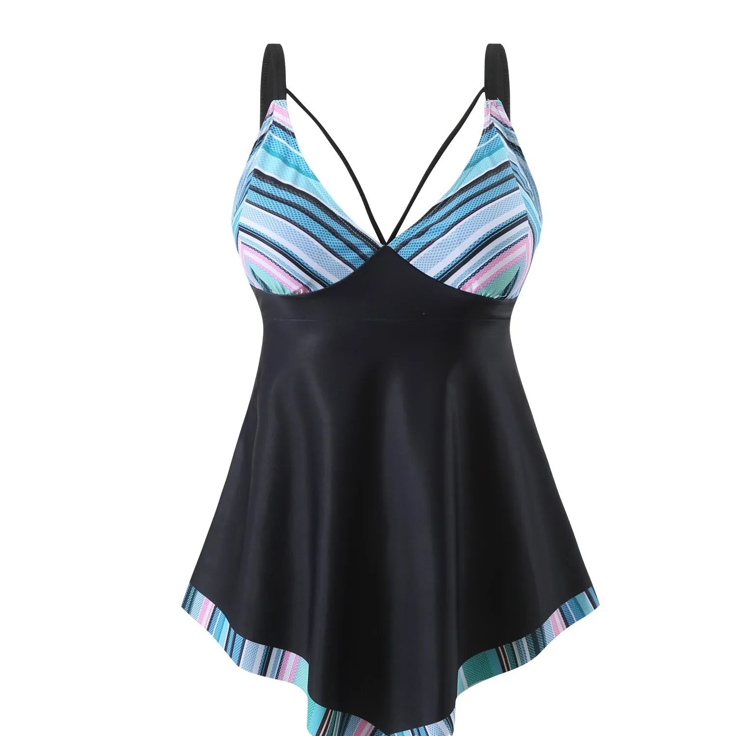 Plus size green quick-drying polyester two-piece bikini swimsuit on a mannequin.