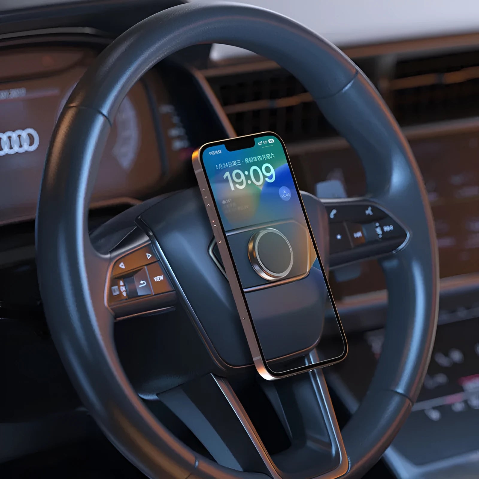Obsidian black alloy magnetic car phone holder with centripetal force mechanism