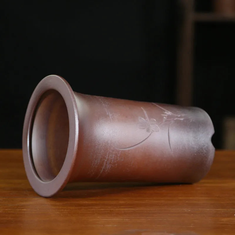 Classical Chinese style round stick bottle orchid pot in firewood flat mouth finish with black plastic support