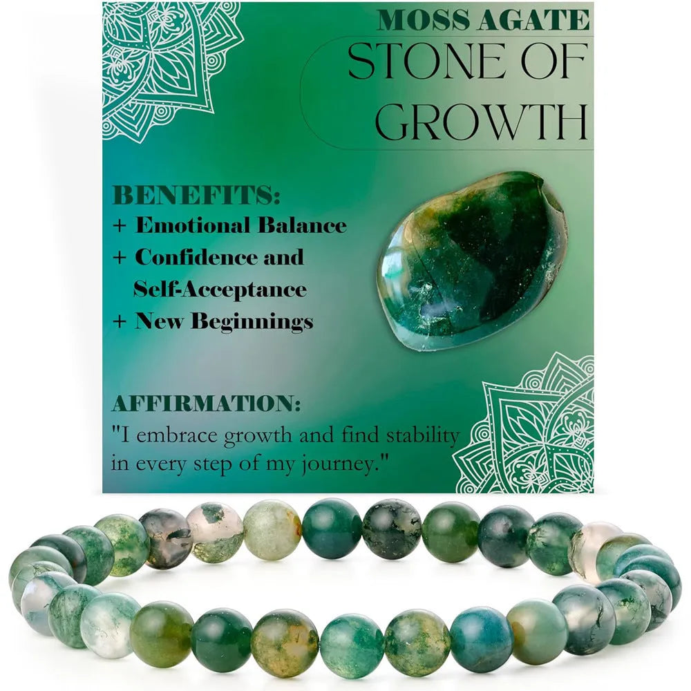 Handmade geometric bracelet with 6mm natural agate beads on an adjustable strap.