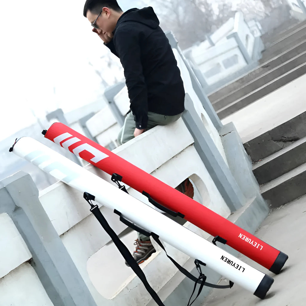 Hard cover lightweight PU fishing rod bag in black, 1.25m long, for rod storage and transport