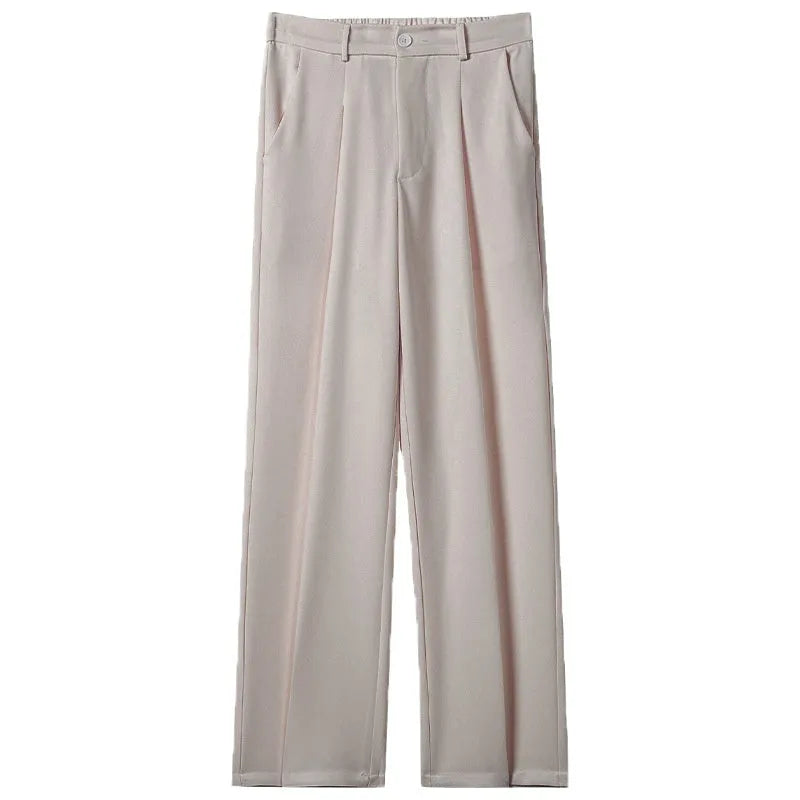 Men's polyester straight suit pants in black, draped style with straight leg, size range S to 8XL