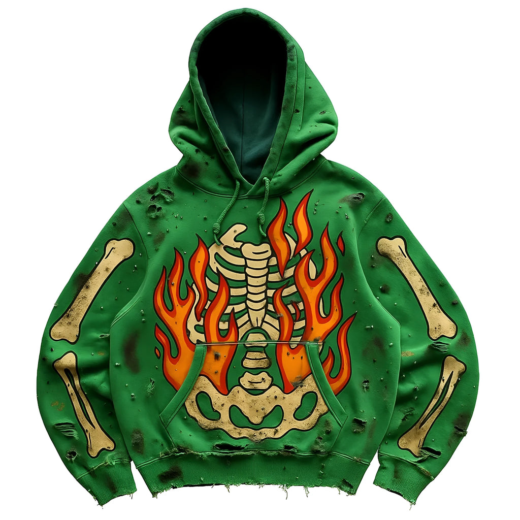 Green printed polyester sweater for women and men, available in sizes XS to 3XL, on a plain background.