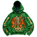 Green printed polyester sweater for women and men, available in sizes XS to 3XL, on a plain background.