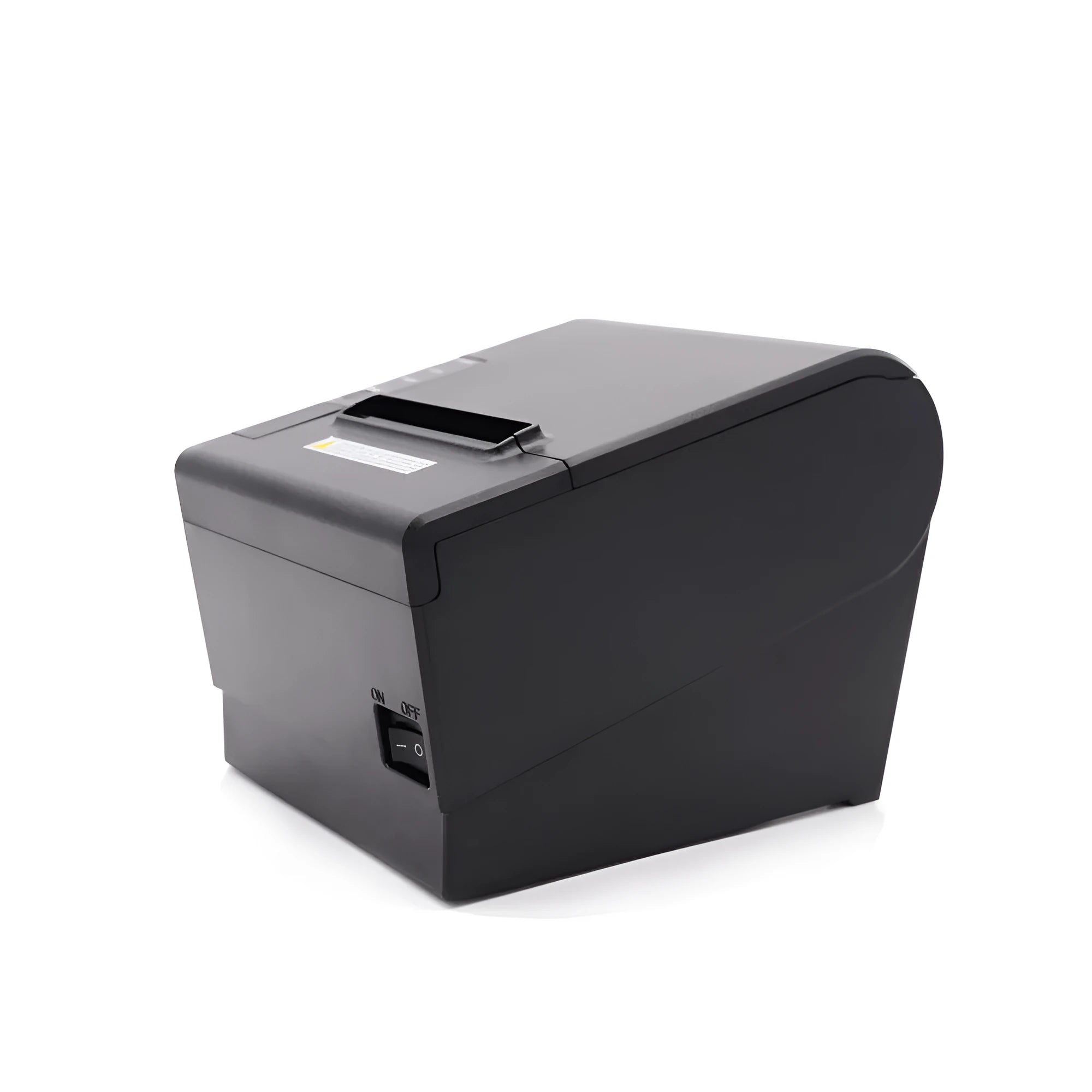 80mm thermal receipt printer with compact 215x205x160mm dimensions showing connectivity ports