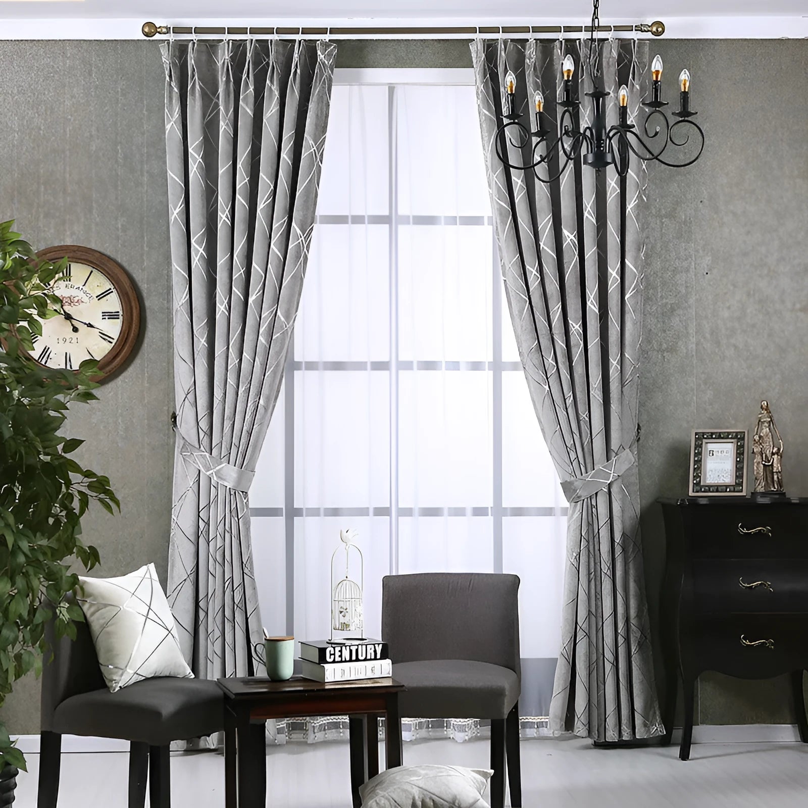 Modern chenille blackout curtain in neutral colour with jacquard weave texture