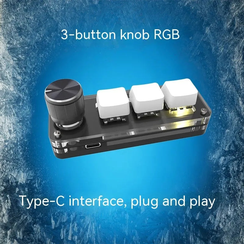 Black programmable mini keyboard with RGB backlit copy and paste keys