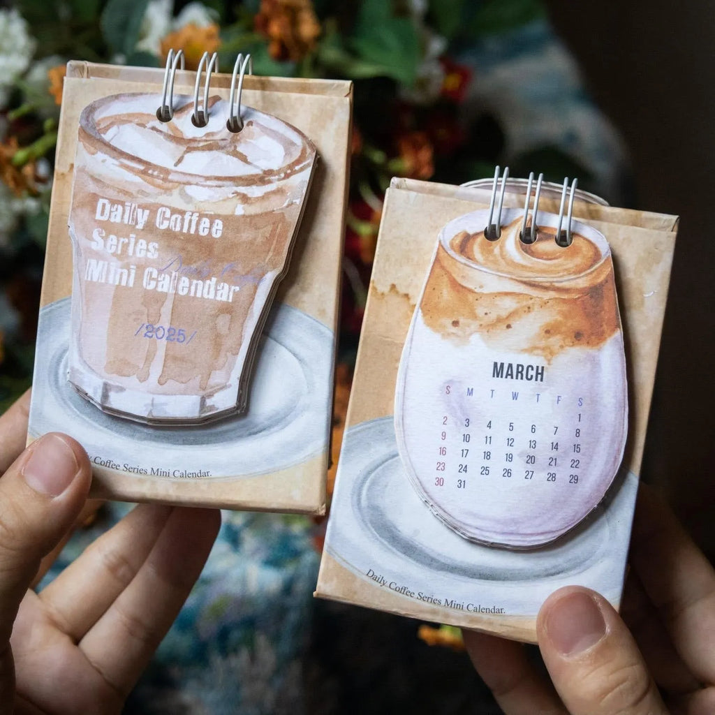 Mini desk calendar 2025 coffee series paper simple modern design daily page calendar 8x8 cm