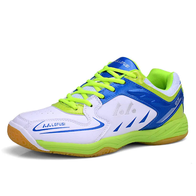 Casual multicolour low top badminton shoes with hand-painted MD sole in red, green, and pink for adults