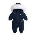 Children's winter ski suit in thickened polyester fibre, long climbing style, available in milky white, navy blue, and pink for sizes 90-120cm