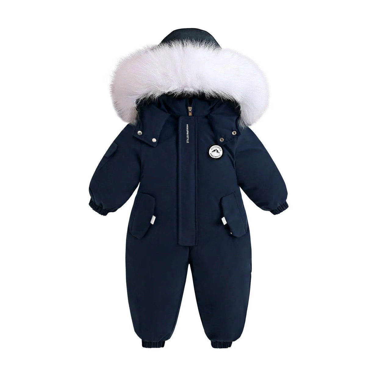 Children's winter ski suit in thickened polyester fibre, long climbing style, available in milky white, navy blue, and pink for sizes 90-120cm