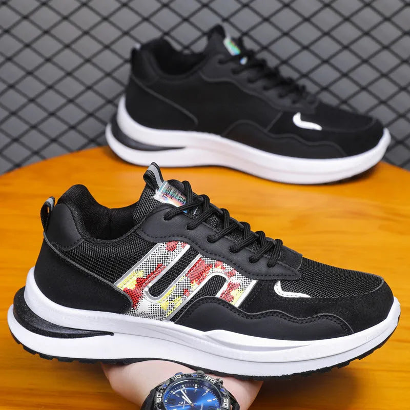 Plus size men's mesh sports casual shoes in three colour options with leather toe holder