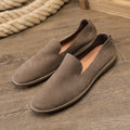 Handmade men's low-top shoes in khaki cowhide leather with wedge heel and rubber sole