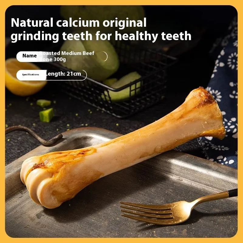 Large dog molar rod chew for dental care with roasted ox bone flavour