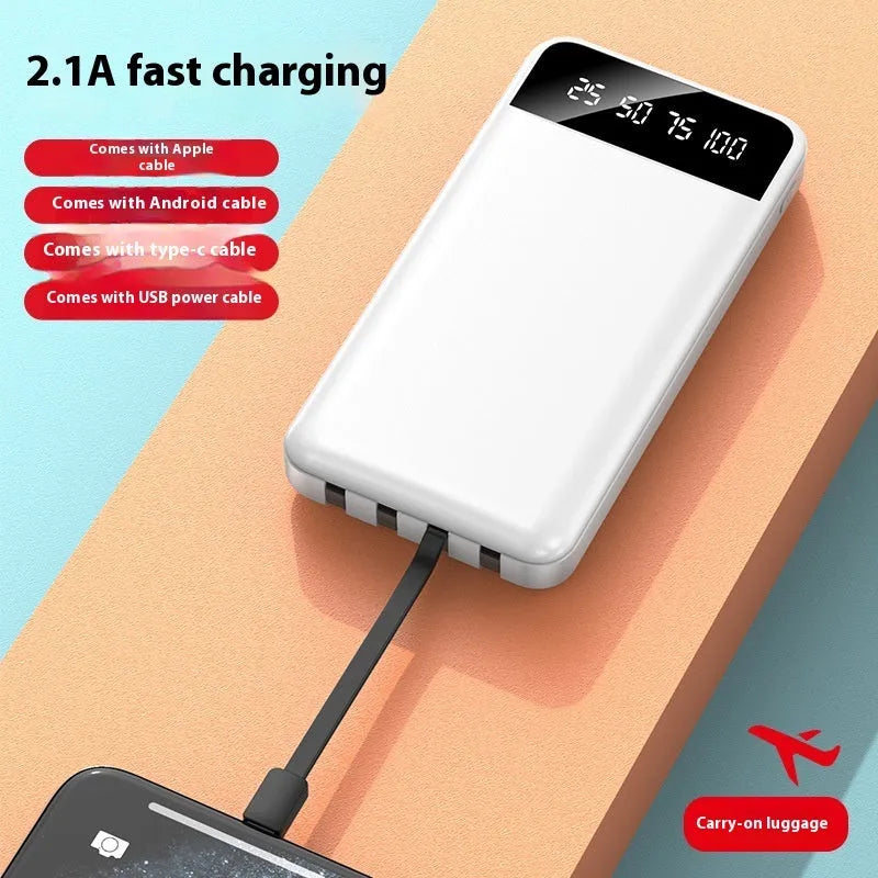 20000 mAh power bank with optional USB cable in black, white or red colours