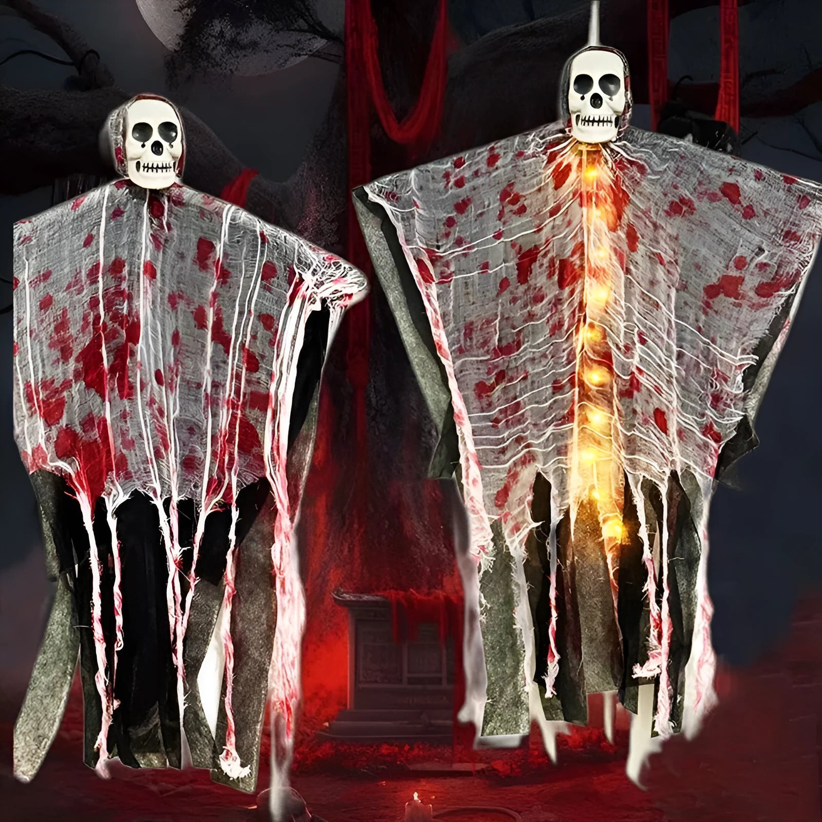 Blood-dyed luminous plastic skull hanging ghost Halloween ornament for outdoor display