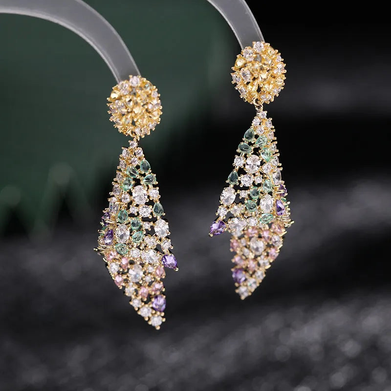 Copper geometric earrings for women with electroplated colour finish and fold design
