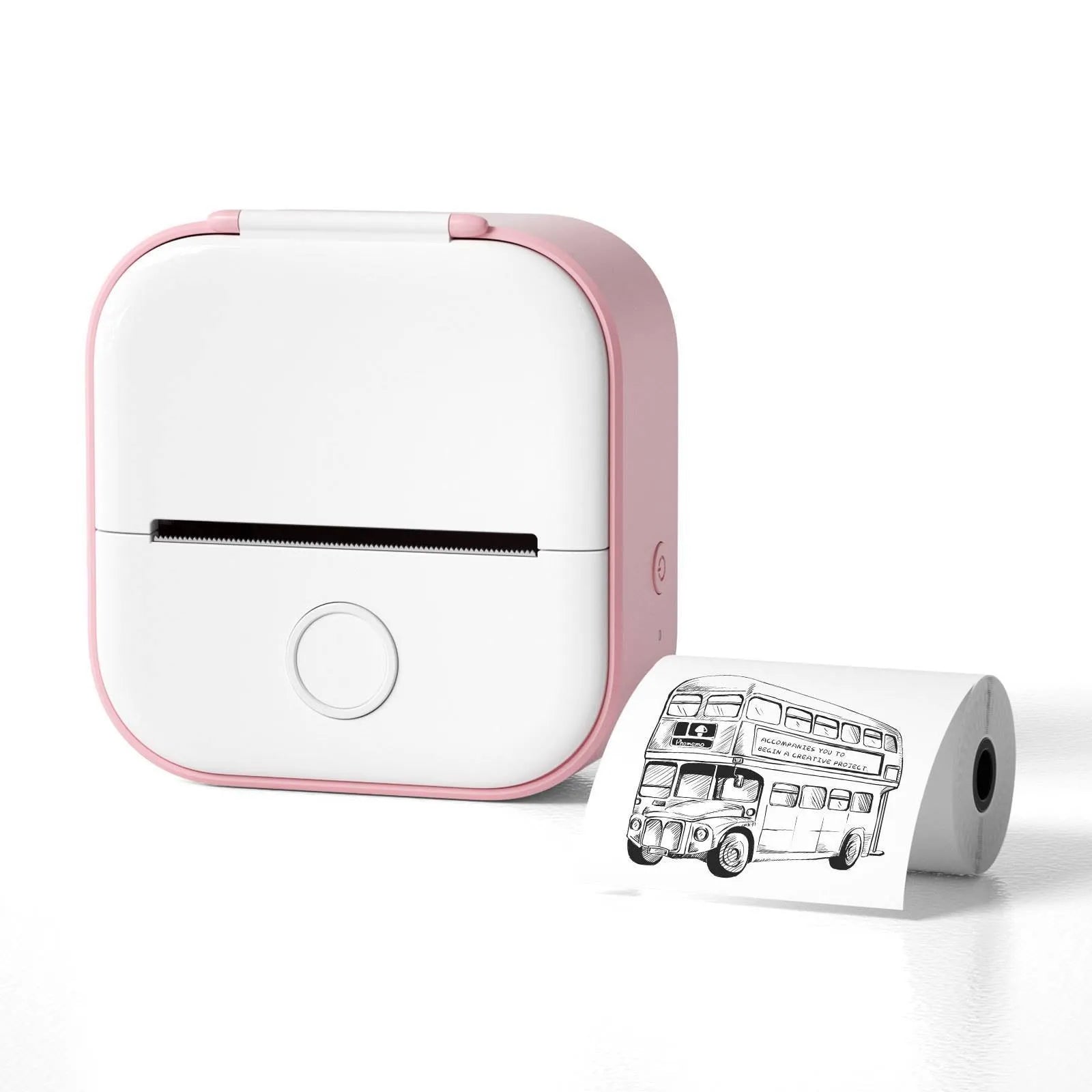 Mini portable printer with USB cable and protective rabbit ear case in pink, green or white