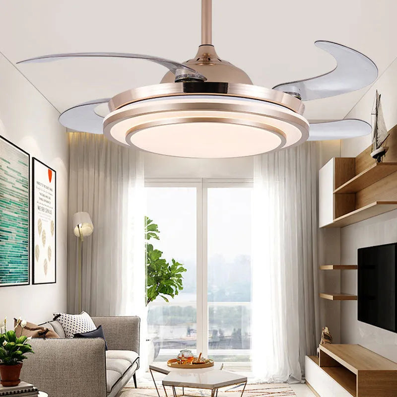 Home full spectrum eye protection LED fan chandelier 36 inch gold with invisible ABS blades