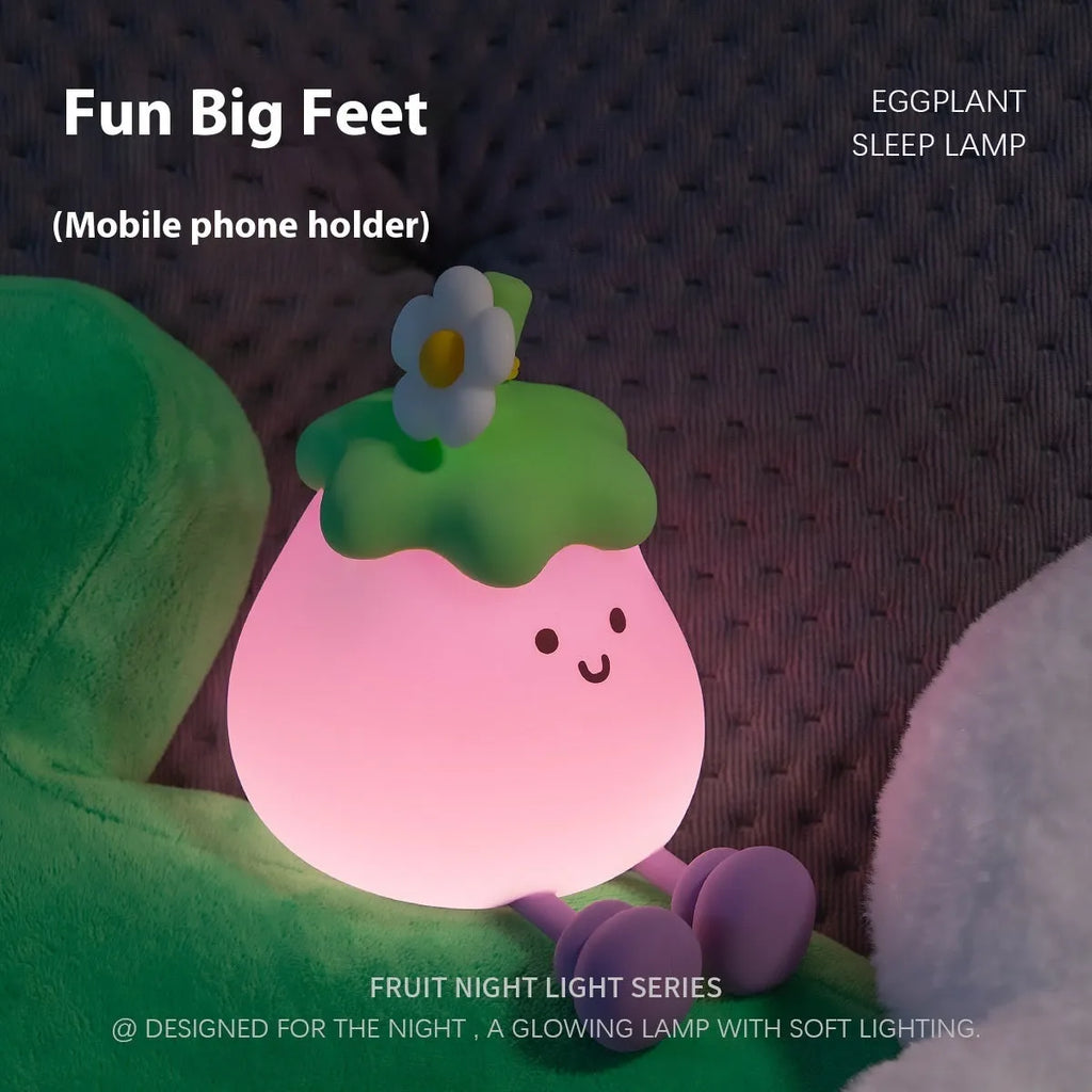 Cartoon eggplant shaped night light emitting soft yellow glow