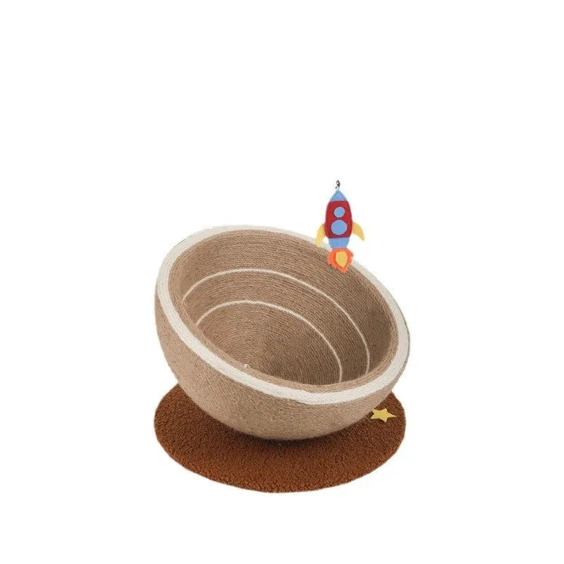 Large integrated cat scratching post and flannel-lined basin bed in starlight sisal nest colour