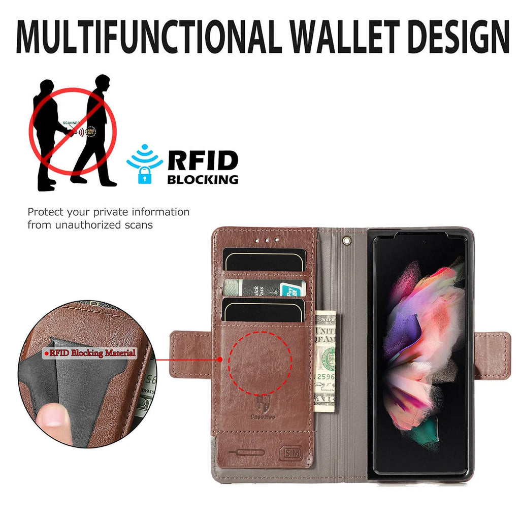 Samsung Galaxy Z Fold4 5G TPU leather phone case with bracket and card holder in multiple colours