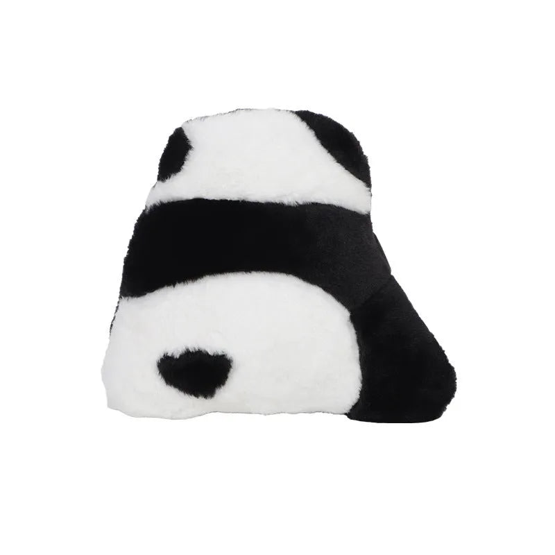 Soft plush automotive waist cushion with a cartoon panda pattern, filled with PP cotton for car lumbar support.