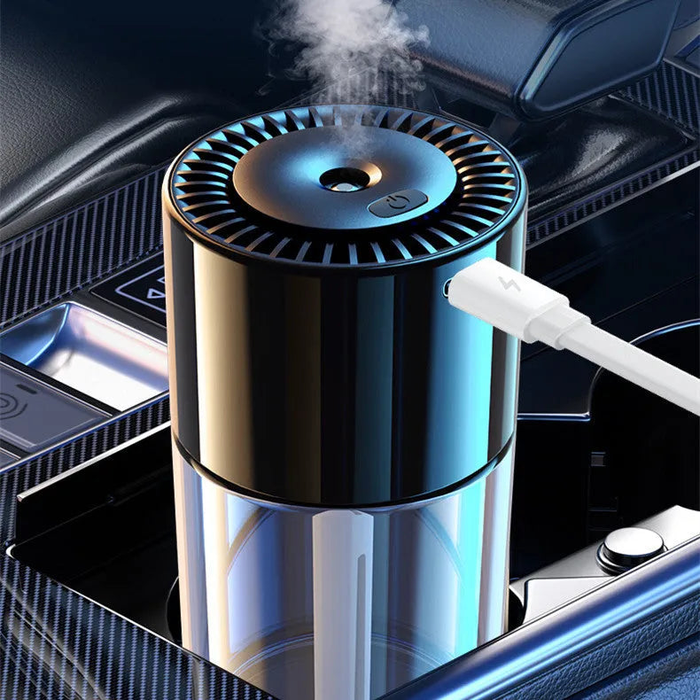 Compact plug-in USB spray perfume humidifier with glass perfume seat in multiple scent options
