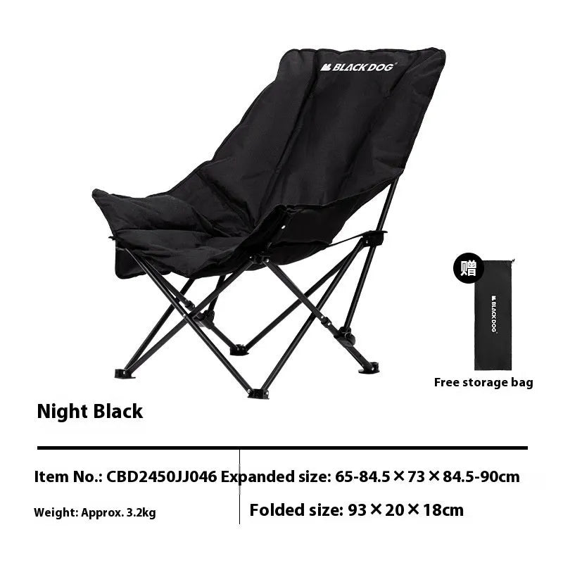 Black Oxford cloth folding moon chair with thickened seat cushion in folded position