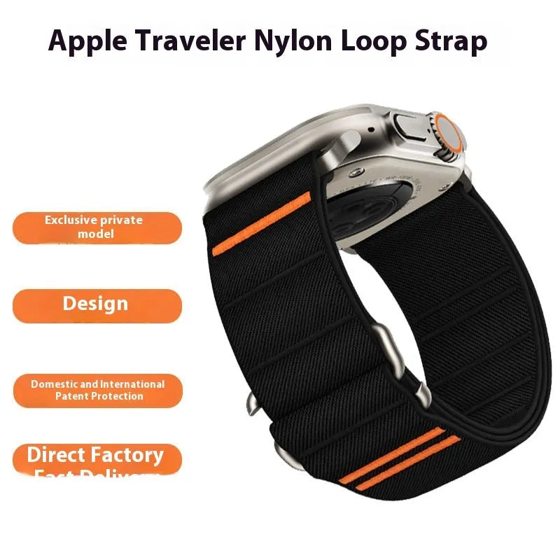 Elastic nylon Apple watchband with stainless steel buckle in multiple colour options