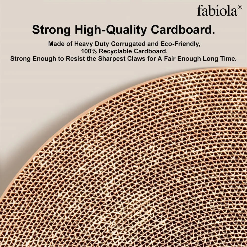 Large circular cat scratching board with integrated ball toys and refillable cardboard core