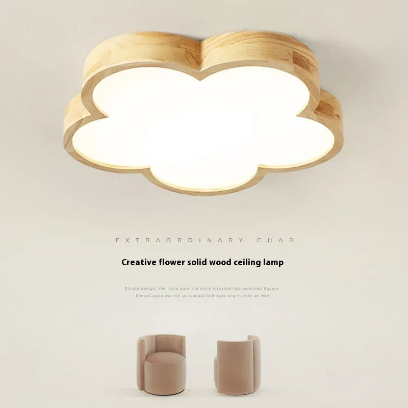 Solid wood ceiling lamp with simple floral design and LED light for master bedroom 10-15 sqm