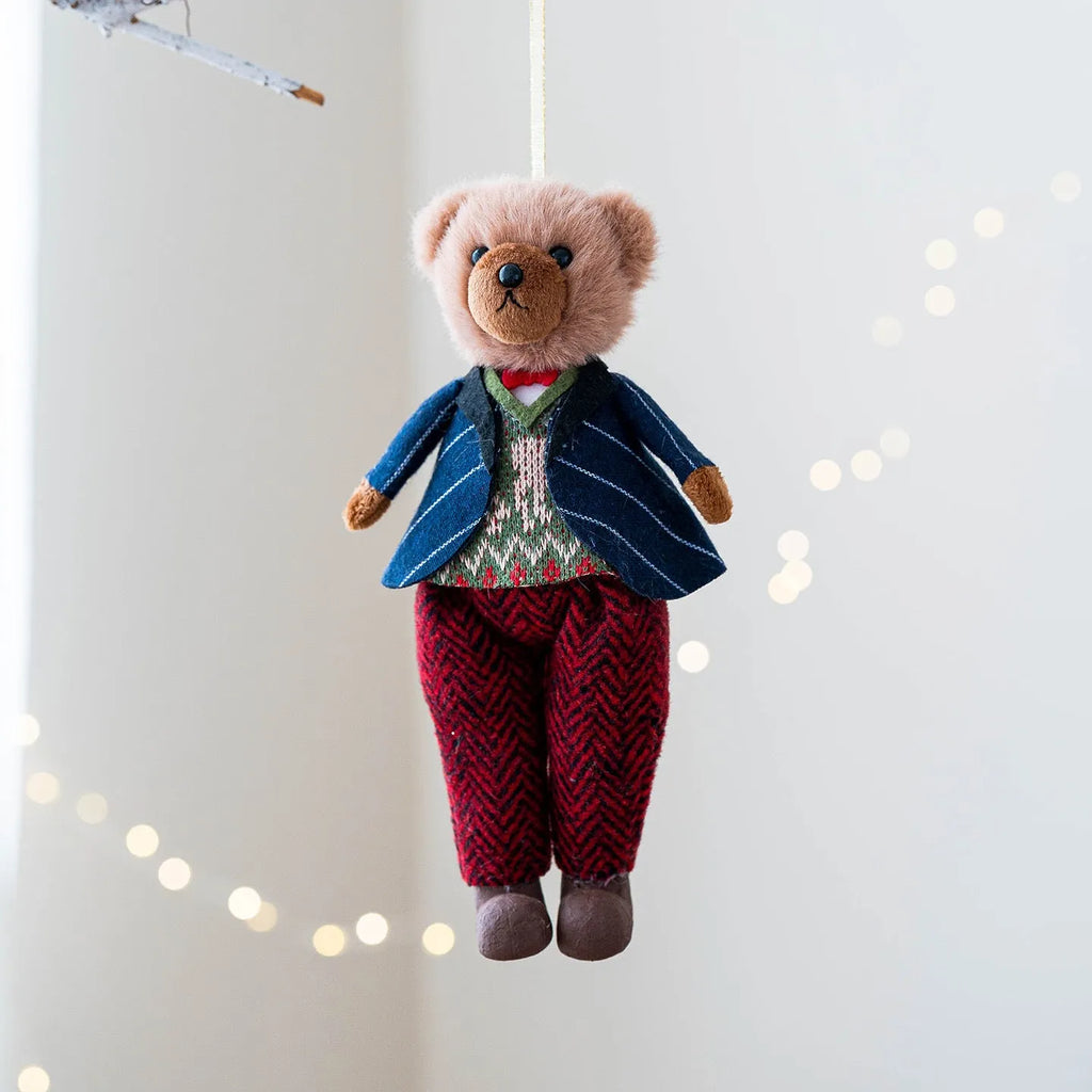 Cartoon plush bear doll wearing cotton suit with plaid pattern in princess bear and gentleman bear variations