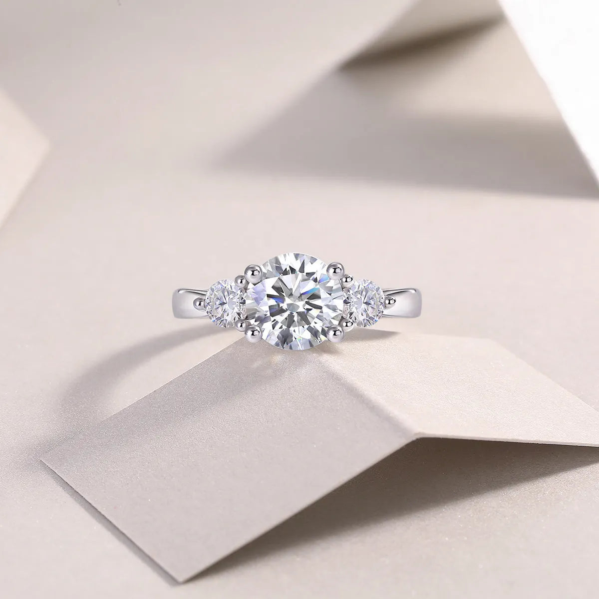 Three Reincarnations wedding ring set with 2-carat moissanite stone in gold-plated S925 silver band, gift box packaging