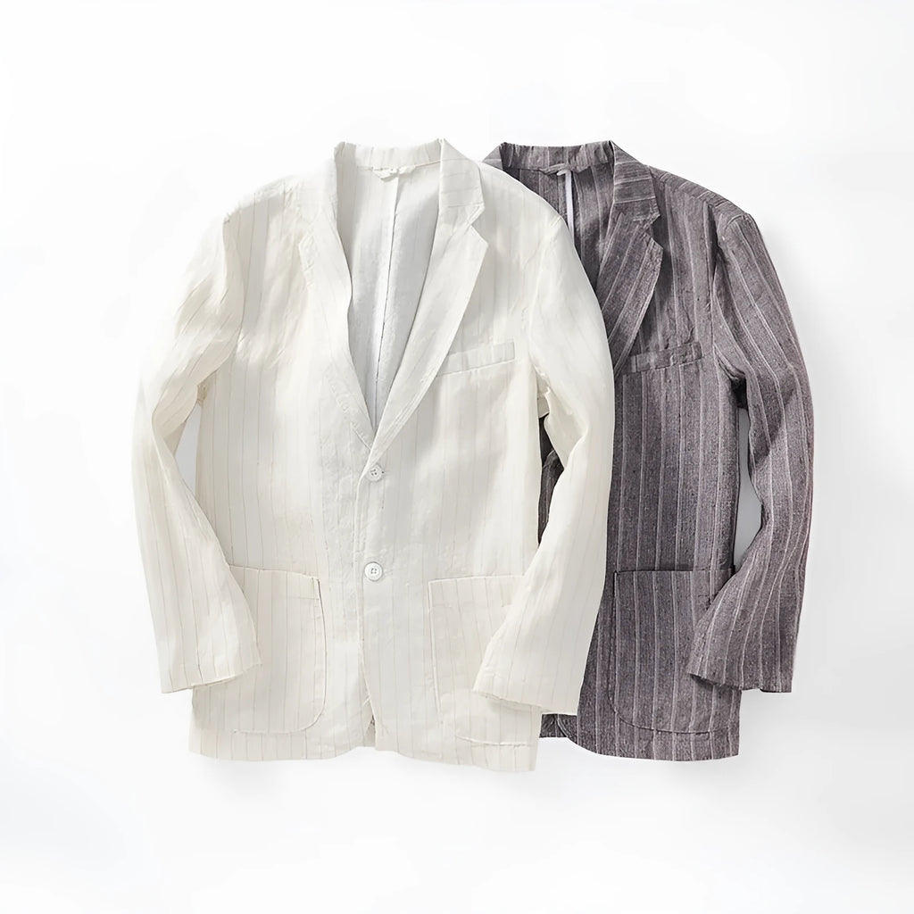Men's linen striped casual jacket in coffee colour for everyday wear