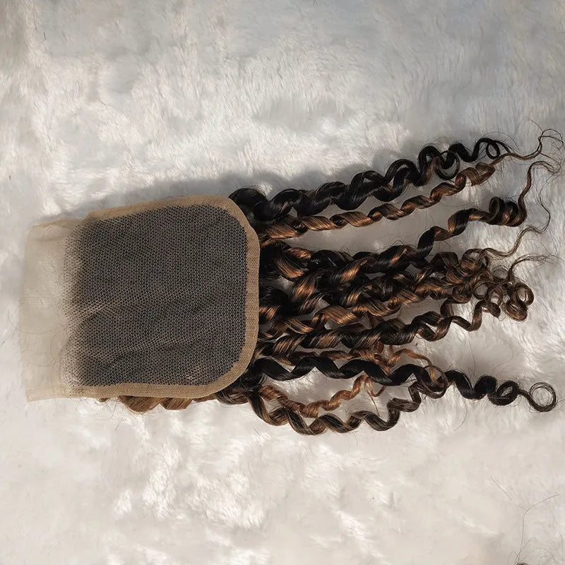 Brazilian human hair lace wig block with Qi bangs in piano colour, available in 10-24 inch sizes as bundle or 4x4 closure