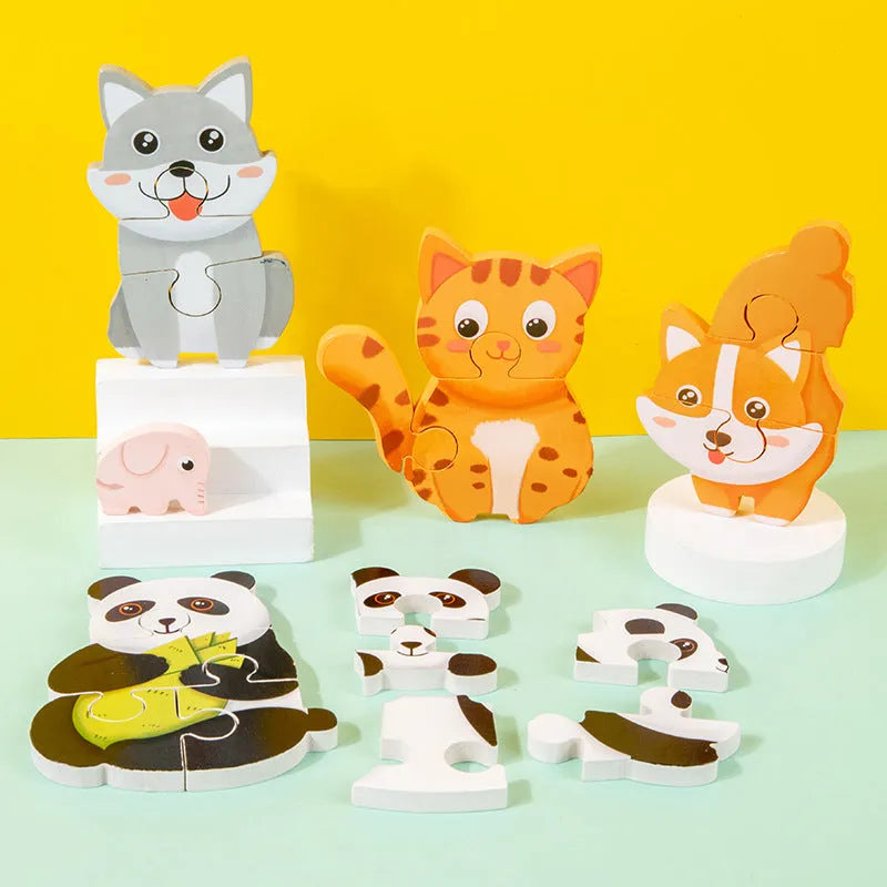 Wooden animal three-dimensional puzzle board with pieces in elephant design for children aged 4 to 6 years