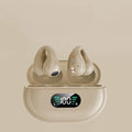Bone conduction Bluetooth headset clip in black, white, and khaki colours with ear clip design