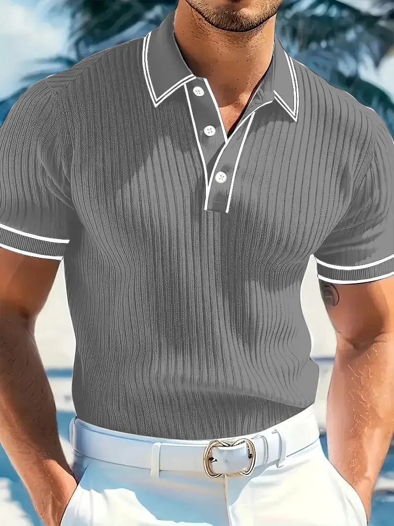 Men's striped polo shirt with short sleeves in loose summer fit available in multiple colours