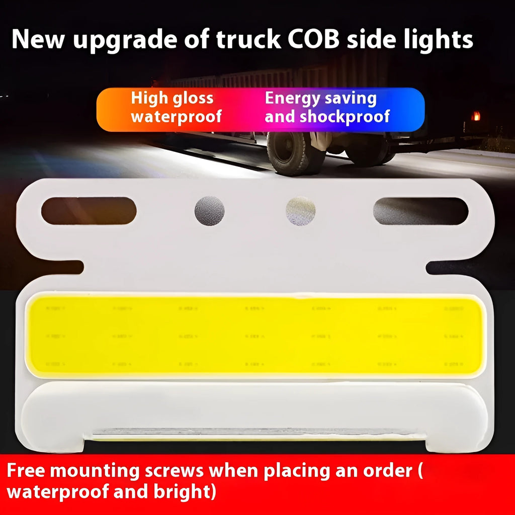 12V 24V COB LED truck side marker light in aluminium alloy housing, showing colour options.