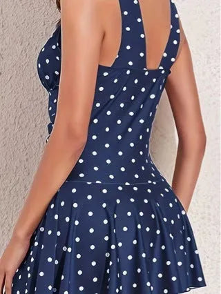 Women's blue polka dot print plus size bikini set with brief shorts