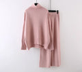 Women's beige acrylic fibre sweater and wide-leg trousers two-piece casual set.