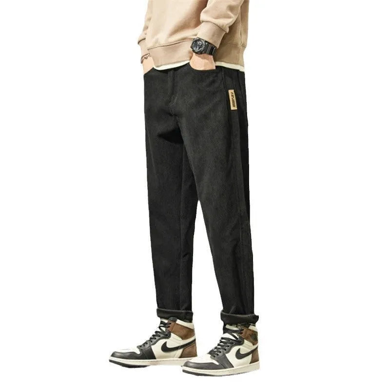 Corduroy men's casual trousers with straight leg and tapered street fashion styling