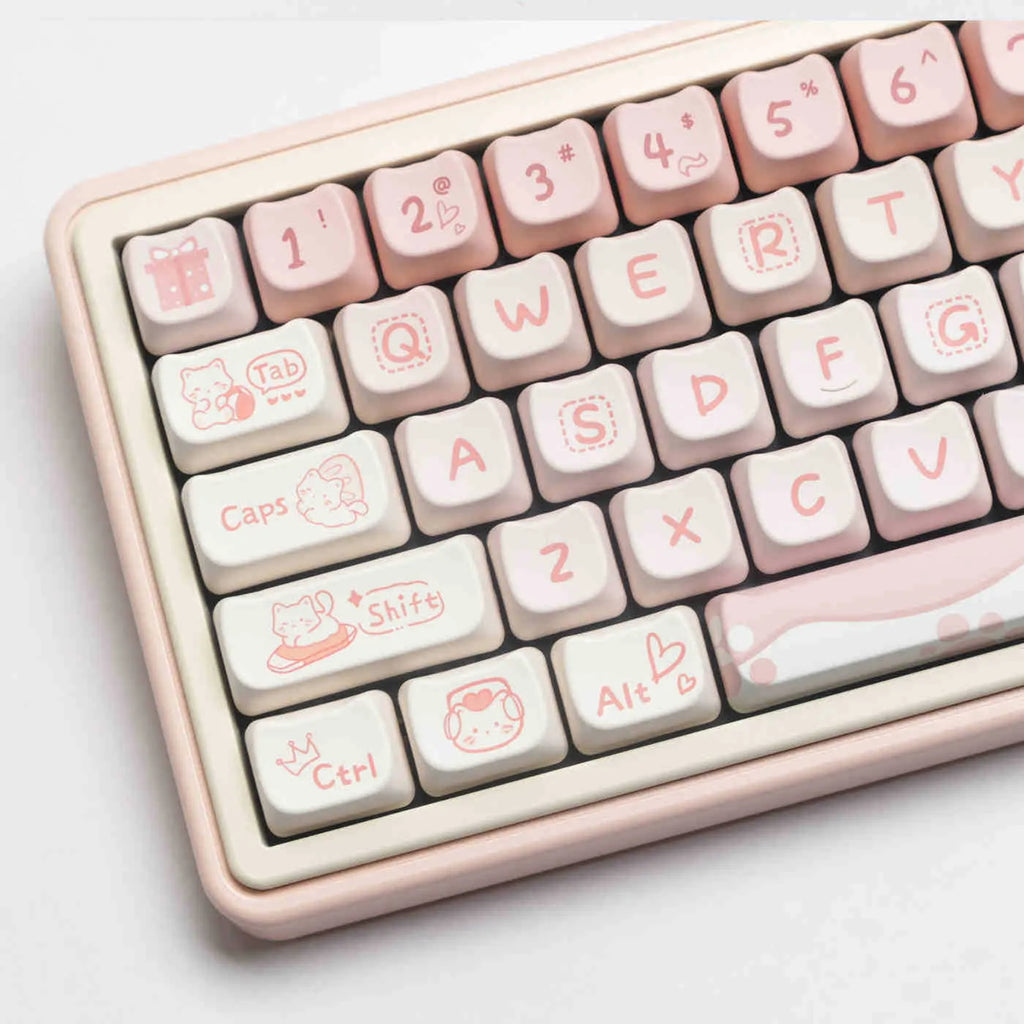 Full set of PBT sublimation keycaps for mechanical keyboards showing over 98 keys