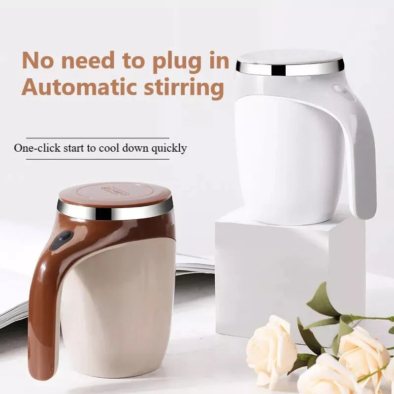 Rechargeable automatic stirring cup with magnetic stirrer, white or brown, 304 stainless steel inner, 301-400ml capacity