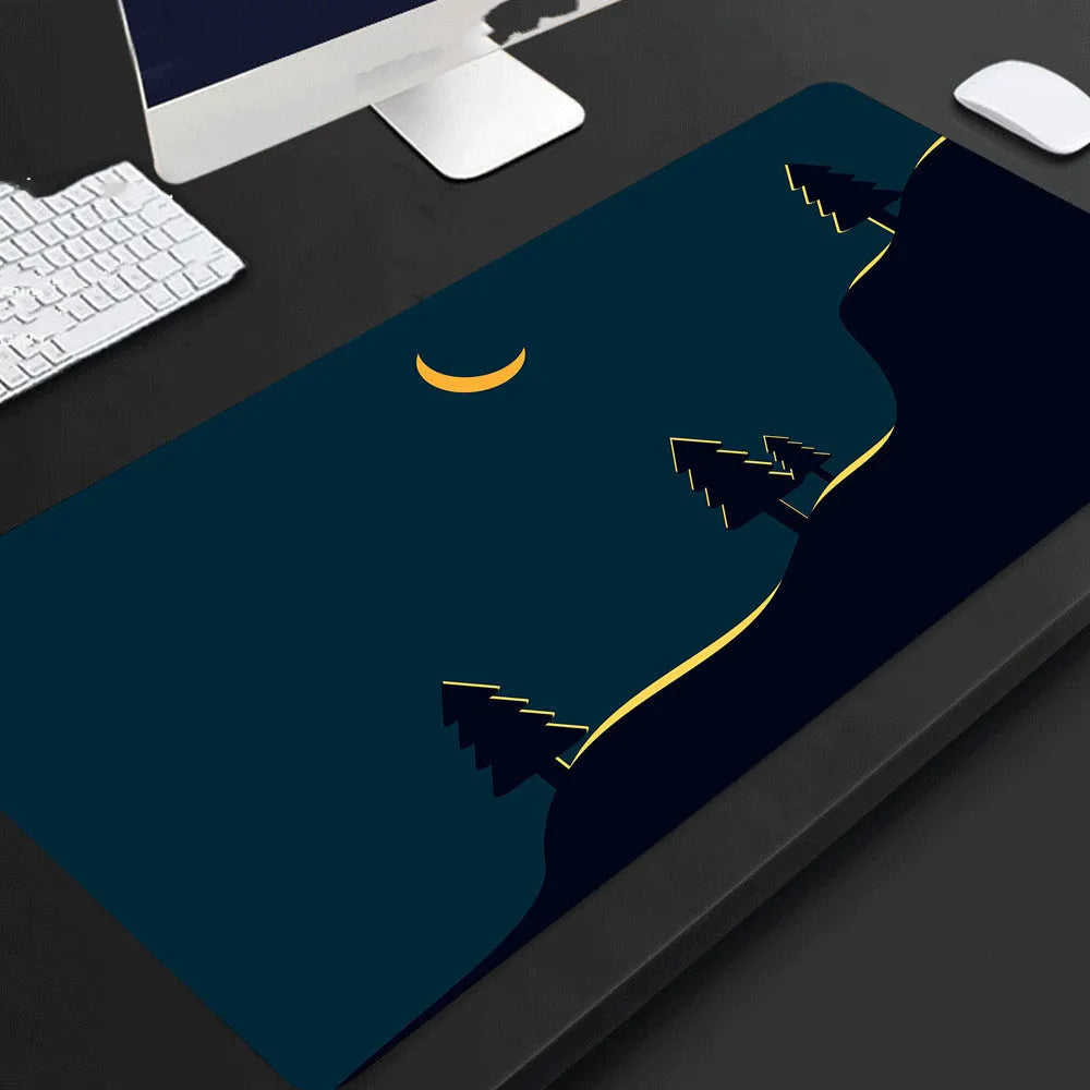 Full black extended extra long rubber mouse pad on desk for gaming and office use