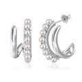 Women's 925 silver shell pearl drop earrings with electroplated platinum finish, 9x21mm size